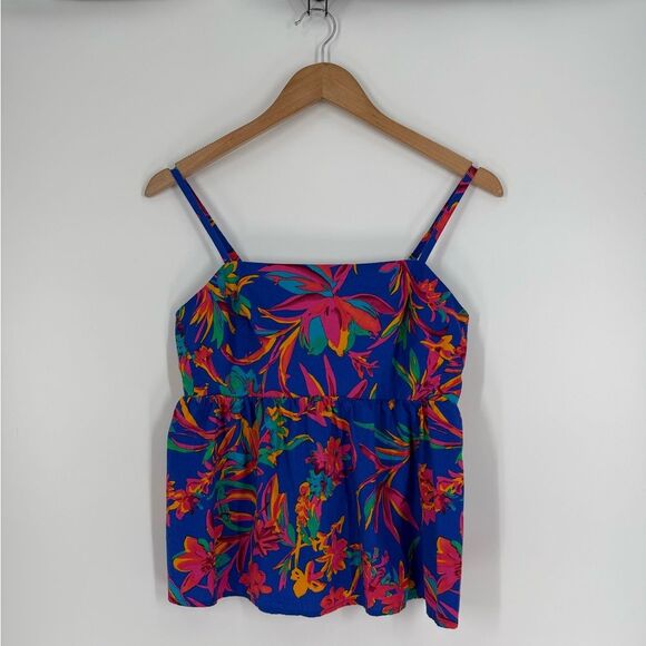 J. Crew Floral Tie Back Strappy Top in Brilliant Blue Fuchsia | Size 6 - Picture 9 of 10